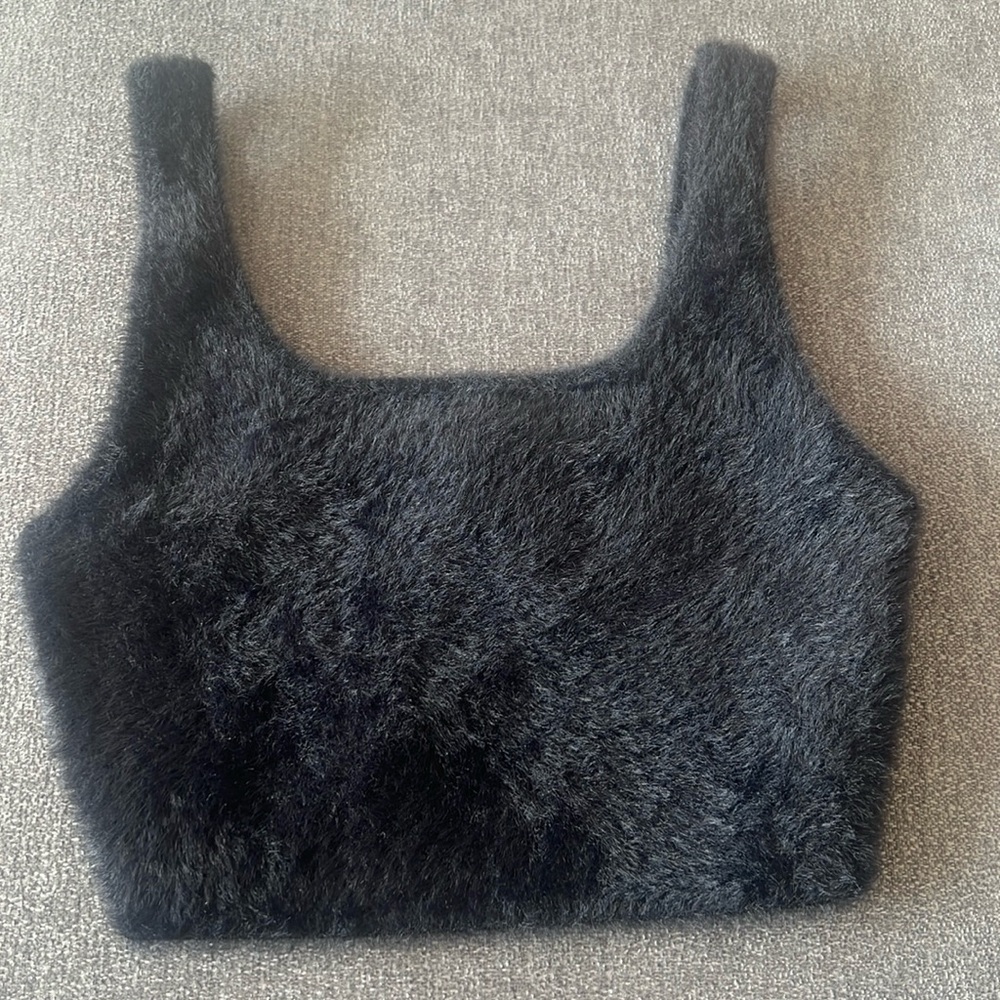 Fuzzy black crop top
